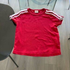 Zara Kids Bright Red Short Sleeve Tee with White Shoulder Stripes